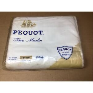 Vintage NOS Pequot Fine Muslin White Full Flat Sheet 81x99 Unopened